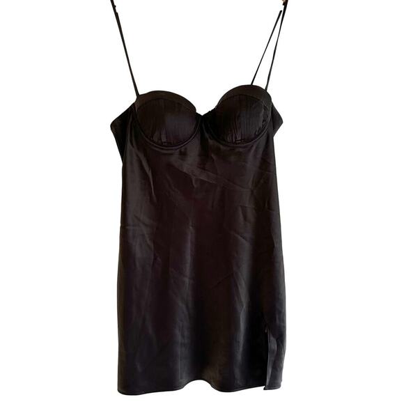 Meshki Zahli Corset Top Stitch Satin Mini Slip Dress Black Size XL Minimalist - Picture 3 of 9